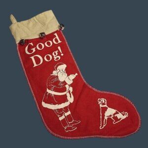 Retro Good Dog Christmas Stocking With Santa Design & Jingle Bells For Pets 18"